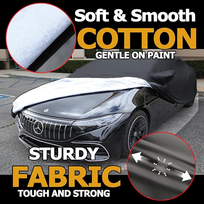All Weather Waterproof car Cover Good for rain Snow uv Protection dust XL-Size Sedan Seville w126 XJ8L S580 DeVille MKS XTS CT6 G90 EQS 300SE Black