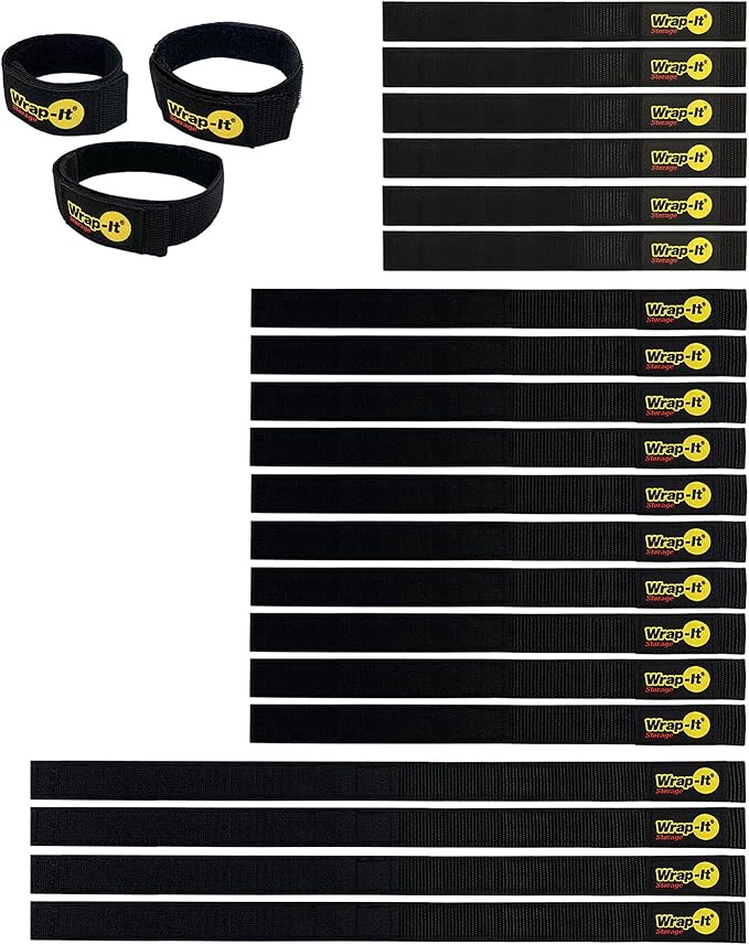 Quick-Straps by Wrap-It Storage - Assorted 20-Pack Black - Hook and Loop Hose and Cable Organizers