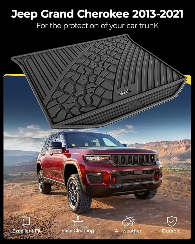 3W Cargo Liner Fit for Jeep Grand Cherokee 2013-2021/ Grand Cherokee WK 2022 2023(Non L) TPE All Weather Custom Fit Heavy Duty Trunk Mat, Black