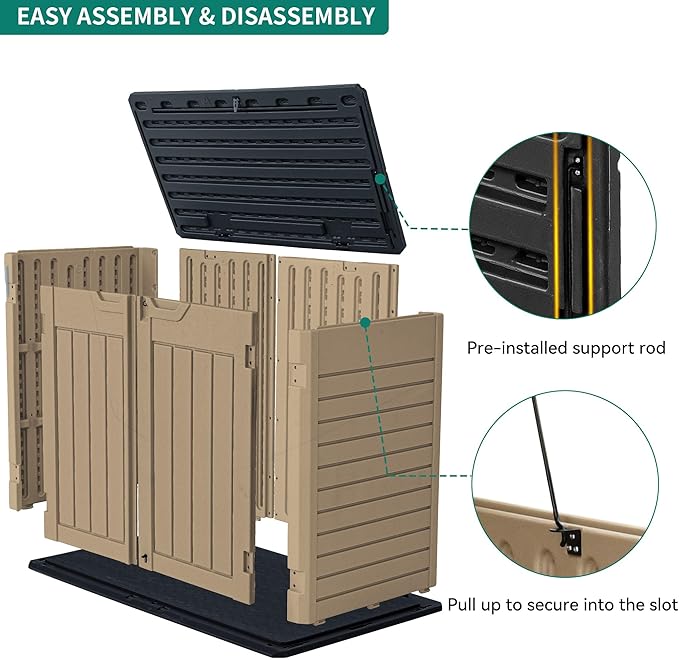 YITAHOME Outdoor Resin Storage Sheds, 39 in Height Lockable Waterproof Horizontal Shed w/o Shelf, Easy to Assemble Shed Storage for Garden Tools, Brown