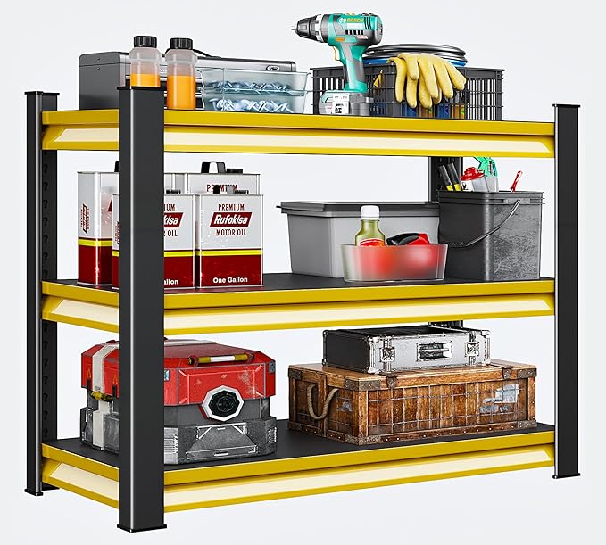 40" W Garage Shelving Heavy Duty, 1500LBS Loads Adjustable Garage Storage Shelves,3-Tier Metal Storage Racks and Shelving Units, Utility Rack Shelves,40" W x 18" D x 36" H,Yellow