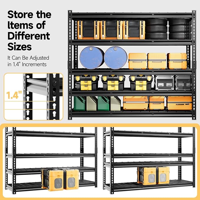 5-Tier 60" W X 20" D X 72" H Storage Shelves 2500LBS Metal Garage Shelving Adjustable Storage Shelf Metal Racks with Shelves Heavy Duty Shelving Units and Storage Utility Shelf