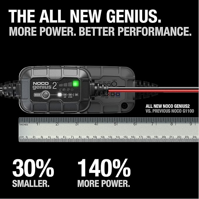 NOCO GENIUS2: 2A 6V/12V Smart Battery Charger – Automatic Maintainer, Trickle Charger & Desulfator with Overcharge Protection & Temperature Compensation – For Lead-Acid & Lithium Batteries
