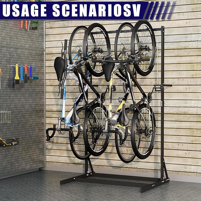 Freestanding Bike Storage Rack, Vertical Bike Holder Holds Up to 5 Bikes, Durable Solid Steel Bicycle Stand for Indoor Garage