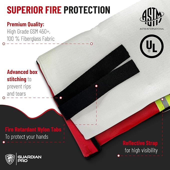 Emergency Fire Blanket for Home and Kitchen - 47"x47" - Must Have Fire Protection - Fire Suppression Fiberglass Fire Blankets for House Camping Car Office Emergency Survival Safety (4 Pack)