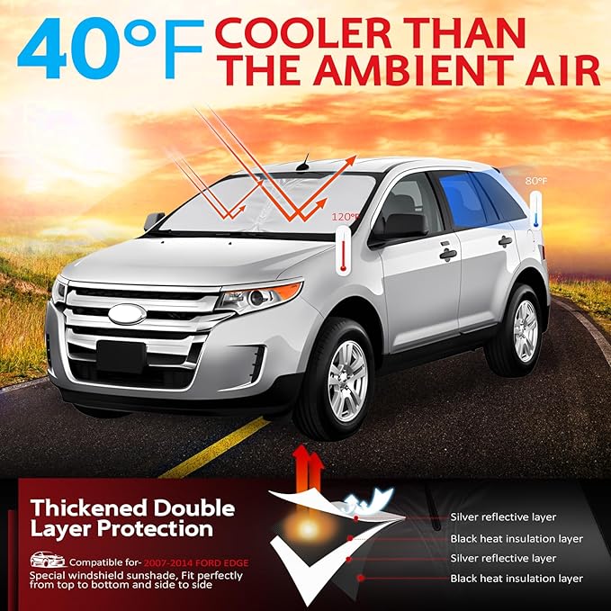 KAYZT Windshield Sun Shade for 2007-2014 Ford Edge Foldable Sunshade Front Window Custom Fit Car Accessories