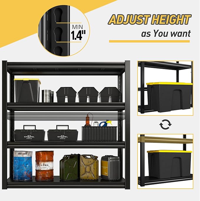 Raybee 40" W Garage Shelving Heavy Duty Storage Shelves 56.9" H Metal Shelving Heavy Duty Load 1600LBS Adjustable Metal Shelves for Storage for Pantry Kitchen 40" W x 19.1" D x 56.9" H 4 Pack