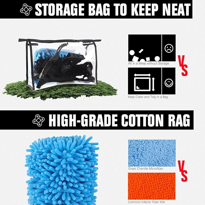 BWSHLF Bike Cleaning Kit (6 Pcs) with 1 Storage Bag, 5 Brushes for Tires, Chain, Sprockets, Cranks, Hubs, and Spokes, 1 Cleaning Mitt for Frame, Saddle, Clean Tools for MTB/Road/BMX/E-Bike/Gravel Bike