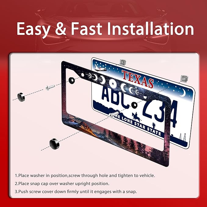 Moon Phases License Plate Frame Starry Sky Forest Moon License Plate Frames Funny Auto Accessories Bracket Stainless Steel License Plate 6.3x12.3 Inch for Women Men