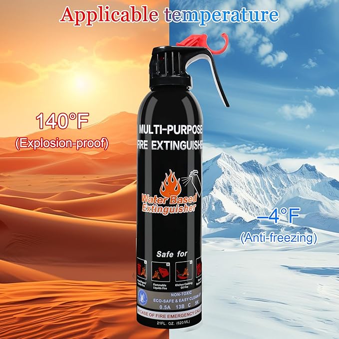 Fire Extinguisher for Home, 2 Pack Vehicle Fire Extinguishers with Mount, Portable Fire Extinguisher Effective on A, B, C, K Fires, Water-Based Extinguisher for Car Boat Office Truck Kitchen Garage RV