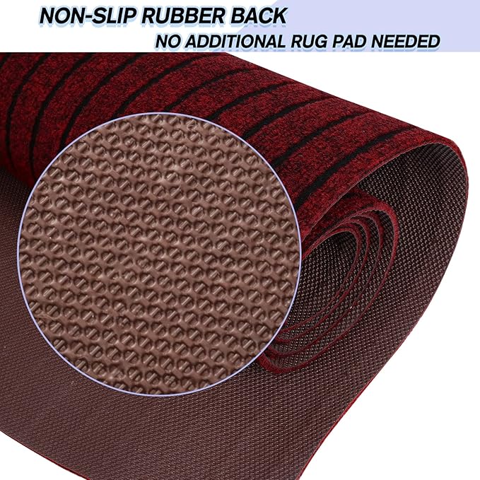 Custom Size Backed Non-Slip Area Rugs Runner, Easy Clean, Waterproof Runner Rugs for Hallway Entryway, Kitchen, Laundry, 4FT x 17FT, Red Stripe