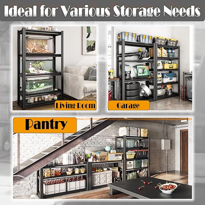 40in Wide Garage Shelving Heavy Duty，2500lbs Large Loads Adjustable Garage Storage Shelves,All Metal Storage Racks and Utility Rack Shelves, 40”W x 18”D x 72”H (Black)