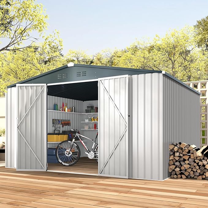 U-MAX Shed 12x10 Metal Outdoor Storage - White