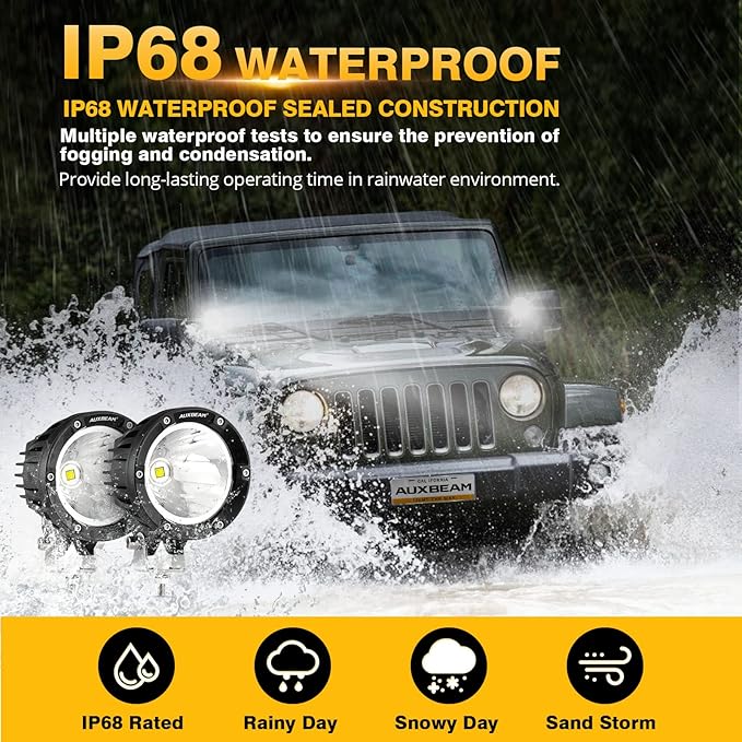 Auxbeam C4 Series Spot Beam LED Pod Lights, 4 Inch 72W Round Off-Road Lighting Automotive Bumper Spotlights, A-Pillar Fog Round Offroad Lights for Truck Jeep ATV Motorcycle, Pair