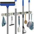 Wall Mounted Broom and Mop Organizer, Heavy Duty Stainless Steel Storage Rack for Brooms, Mops, Tools Space Saving Home Garage Organization (4 Racks with 5 Hooks)