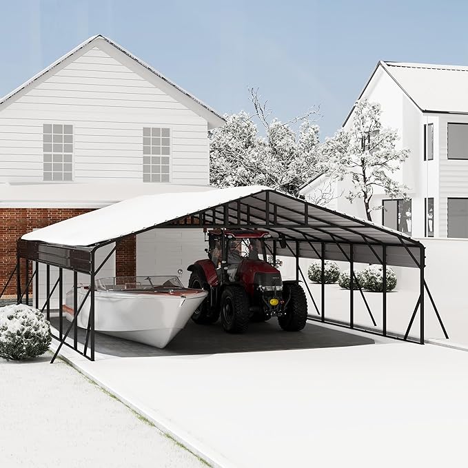20' x 30' Heavy Duty Metal Carport With Galvanized Steel Roof, Metal Roof Carport With Enhanced Base, Tall MetalCarport Kits Garage for Tractors, Pickup, Boat, Car
