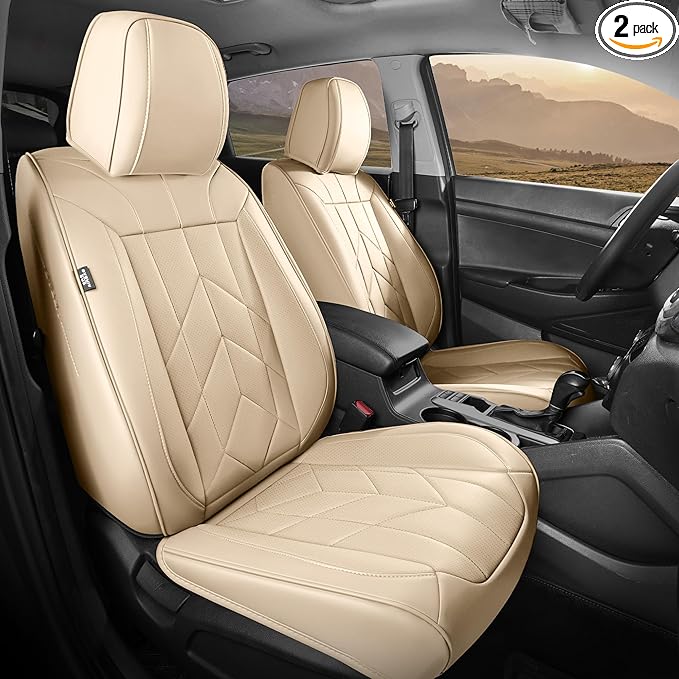 Beige Car Seat Covers Full Set - Waterproof Leather Car Seat Protector Universal Fit Altima Murano Accord Avalon