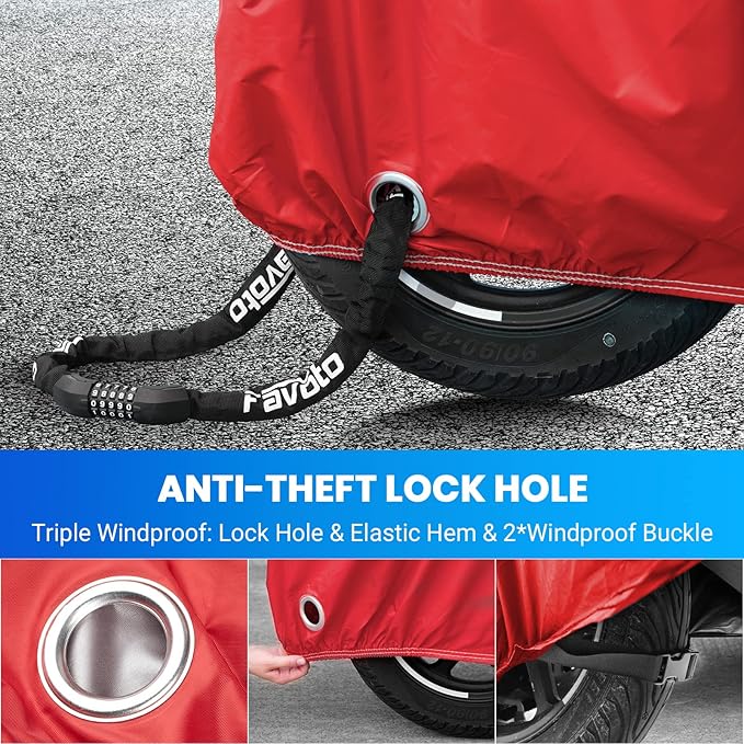 Favoto Motorcycle Cover Waterproof Outdoor - Universal Fit Motorbike Cover with 3 Night Reflectors Lock-Hole Carrying Bag Windproof Dustproof Rain Sun Protection (116 inch Length)