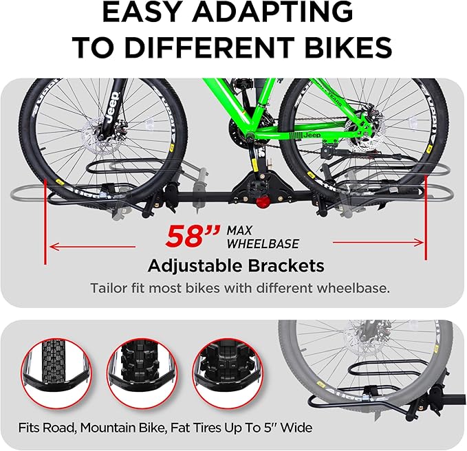 POLESTAR Hitch Mounted 2-Bike Rack, 200lbs Capacity Bike Rack Hitch with Lock, 2" Receiver Foldable Platform Mount for E-Bike, Up to 5" Fat Tire Bicycle and Standard, fit Car Trucks SUVs RVs Trailer