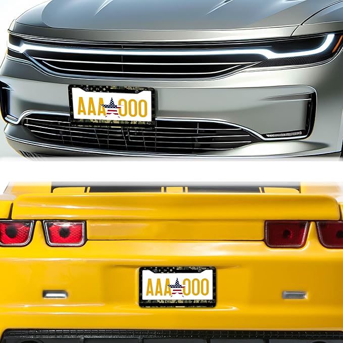 License Plate Frame Multicolor License Plate Holder USA Flag Black Camo Universal Aluminum Car Accessory 2 Pack with Screw Covers Set