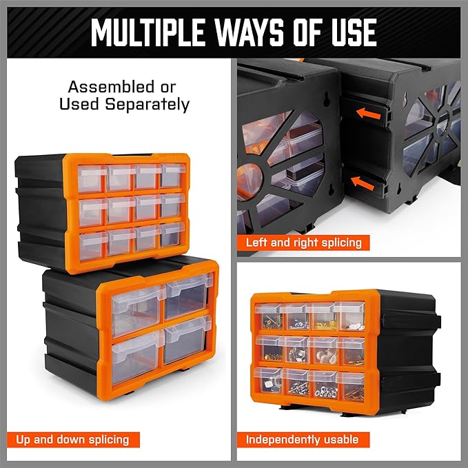 HORUSDY 16-Drawer Storage Cabinet, Wall Mountable Parts Organizer for Hardware, Tools, Screws, Beads, Crafts, Garage, and Office Storage, Customizable Dividable Drawers, Heavy-Duty & Durable