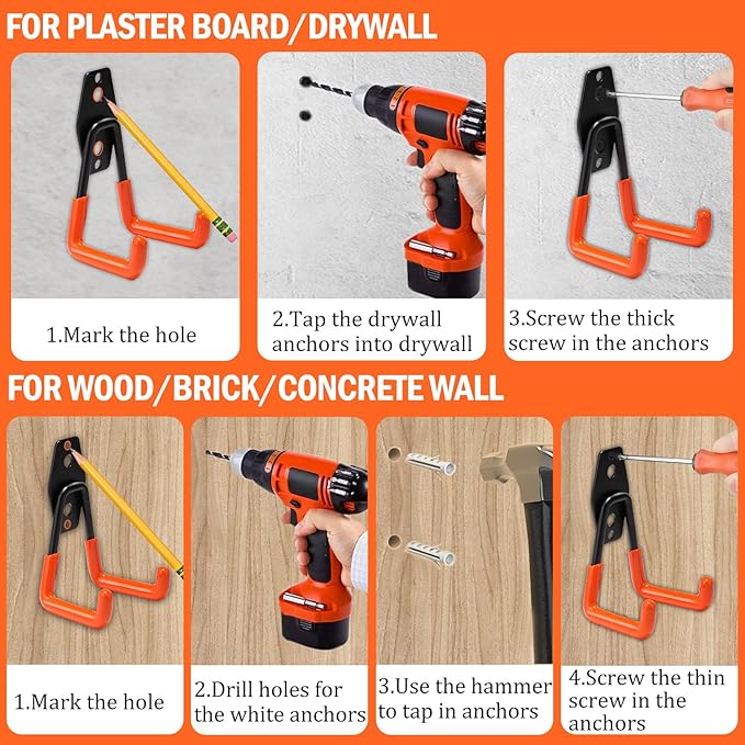 vivicreate 10 Pack Heavy Duty Garage Hooks Wall Mounted Steel Utility Storage Hooks for Tools Ladders Bikes Cables Equipment Organizer for Garage Taller Sótano Ganchos de Almacenamiento