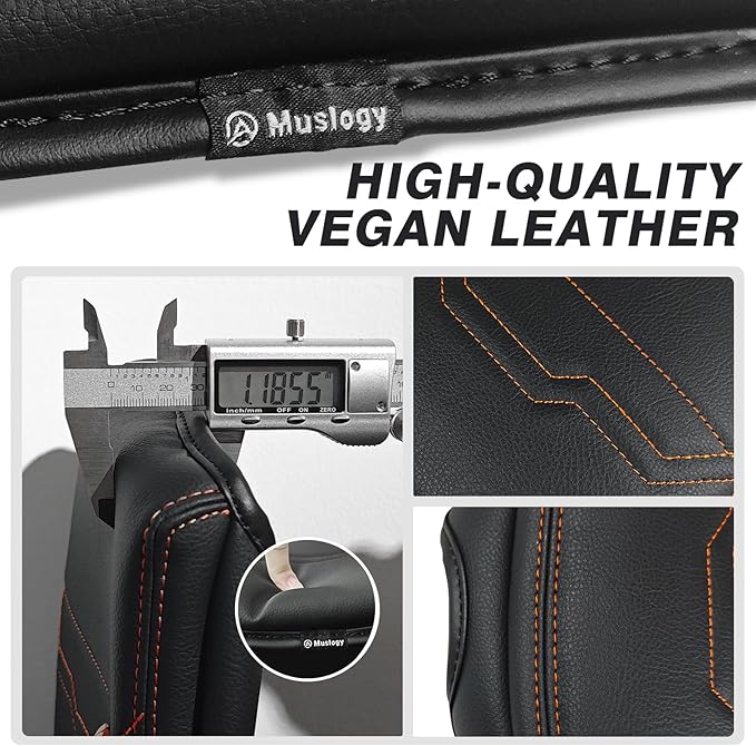 Muslogy for Frontier Center Console Pad Armrest Box Cover Vegan Leather Soft Accessories Armrest Lid Protector Compatible with Nissan Frontier 2022-2024 2025(Extra Thick, V2 Orange Stitching)