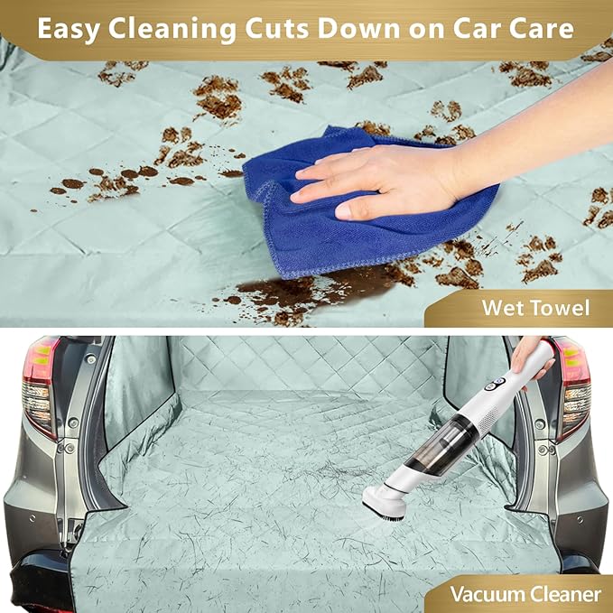 F-color SUV Cargo Liner for Dogs - Waterproof Pet Cargo Liner with Side Flaps, Comfort Dog Cargo Cover with Bumper Flap, Scrachproof Non-Slip Large Size Universal Fit SUVs Sedans Trunks Vans, Grey