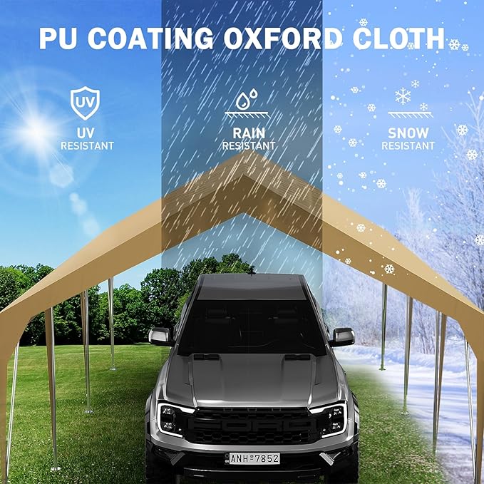 10x20ft Heavy Duty Carport Outdoor Car Canopy UV Resistant Waterproof Party Tent All-Season Portable Garage Gazebo Shelter for Car, Storage Shed (Earthy Yellow)
