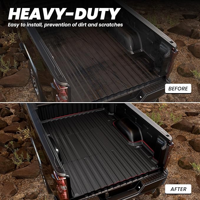 LASFIT Truck Bed Mat 2020-2025 for Chevrolet Silverado/GMC Sierra 2500HD 3500HD (Only Fit 6.8FT, Not Fit 5.8FT/6.6FT) All Weather TPE Custom Fit Car Bed Mat, Black (Not for 5th Wheel Package)