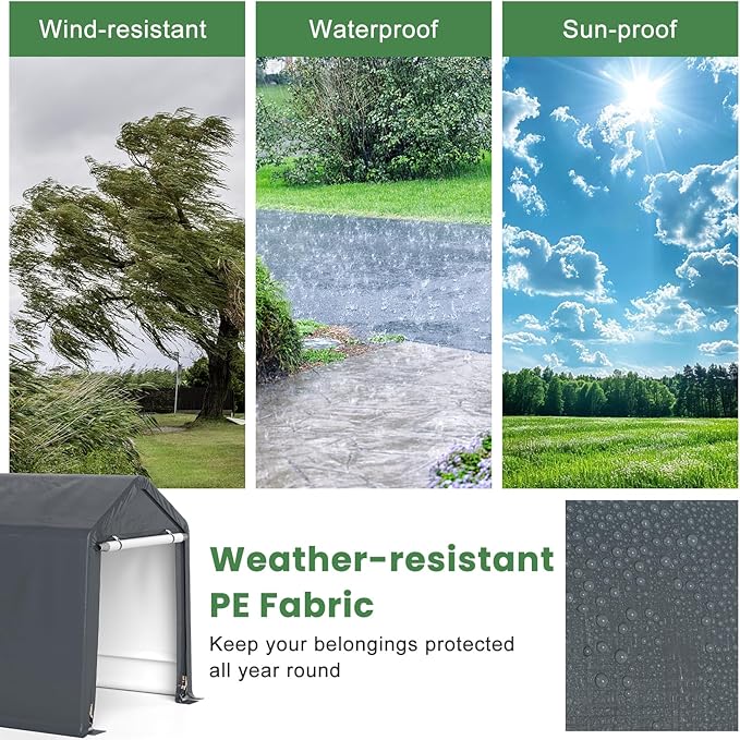 Tangkula 6x6.5Ft Portable Shed, Outdoor Storage Shelter with Waterproof Cover & Roll-up Zipper Door, Ratchet Strap, Heavy Duty Portable Storage Tents for Outside, Bikes, Garden Tools, Motorcycles