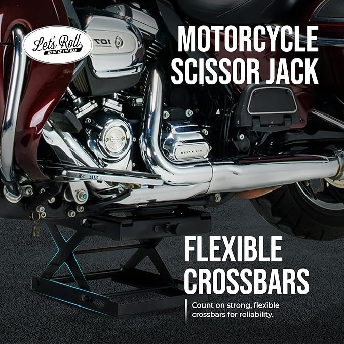 Let's Roll Standard Motorcycle Lift Jack - 1200 LB Heavy Duty Scissor Jack Stands, Scissor Lift Jacks, Motorcycle Accessories, Stable Garage Lifts with Mobility for Maintenance - Made in The USA