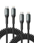 Coiled USB C iPhone Charger 3FT 2Pack, Braided Type C to Lightning Cable for Car [Apple MFi Certified] Fast Charging Cord Compatible with iPhone 14 Pro/Pro Max/Plus 13 12 11 8 7 6s 6 SE XS XR X, iPad