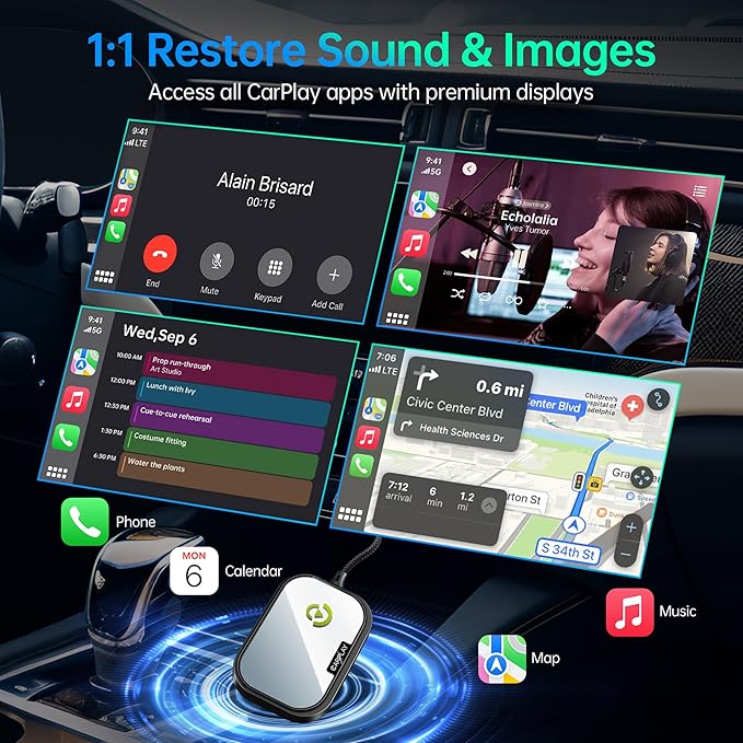 Wireless CarPlay Adapter for Apple iPhone, Converts Factory Wired CarPlay to Wireless CarPlay 2024 Upgrade Plug & Play Auto Connect for Cars from 2015 & iPhone iOS 10+ Black Not for Tesla & Andorid