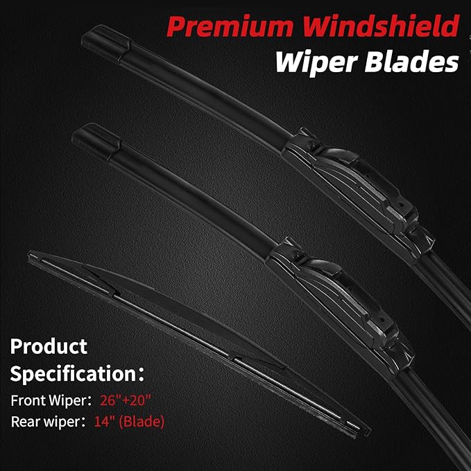 OTUAYAUTO Premium Windshield Wiper Blades - Replacement for Acura MDX 2014-2020 - Precision Fit, All-Weather Performance, Front and Rear Wiper Blades, J/U Hook - 26"+20"+14" (Pack of 3)