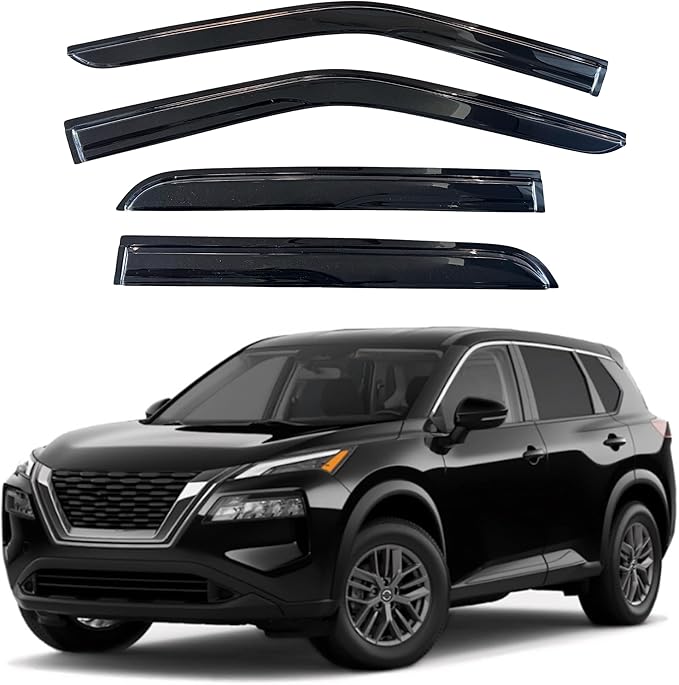 KPY Window Visor Compatible with Nissan Rogue 2021-2025, 4PC Rain Guard Side Window Vent Deflectors Tape-On Mugen Style, 2021 2022 2023 2024 2025 (Not for Rogue Sport & Select)