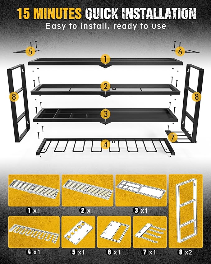 MAXIFFE 4 Layer Power Tool Organizer, 9 Drill Holder Heavy Duty Metal Wall Mount Cordless Tool Organizers and Storage Rack Holder for Garage Workshop Pegboard, Gifts for Men, Black, 32 inch
