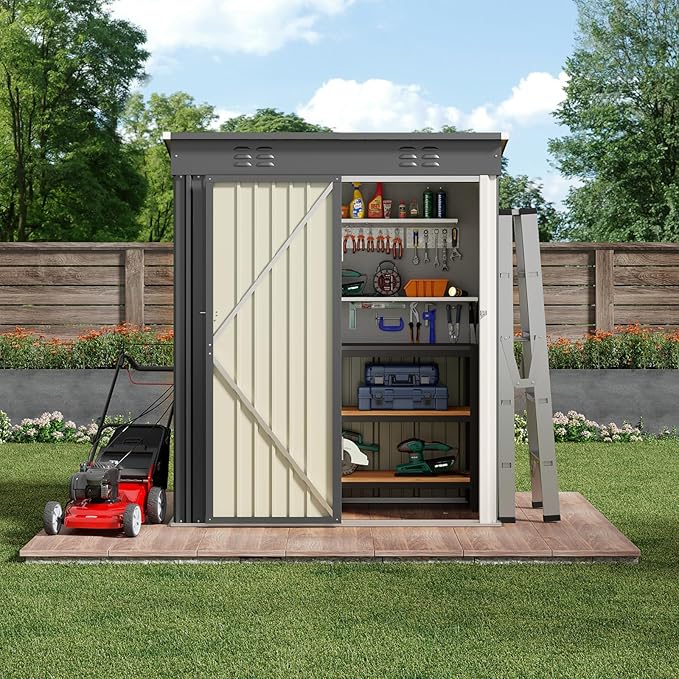 Bealife 5' x 3' Outdoor Storage Shed Clearance, Metal Outdoor Storage Cabinet with Single Lockable Door, Waterproof Tool Shed, Backyard Shed for Garden, Patio and Lawn(Grey)