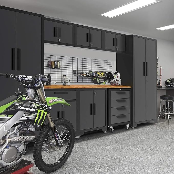 Torin Garage Cabinets Storage System, 9 Piece Included Steel Drawers Rolling Chest,Locked Storage Cabinet, Perfect for Organizing Garage and Tools, 129.92", Black/Grey