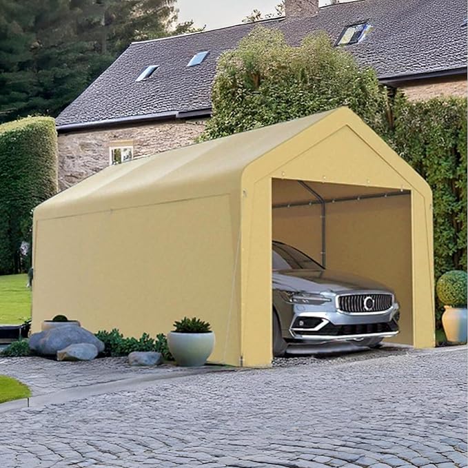 Carport 10x20 Heavy Duty Portable Garage w/Removable Sidewalls & Roll-Up Door Car Canopy Party Tents Waterproof UV Resistant All Weather Car Port for Trucks,Boats (Yellow)