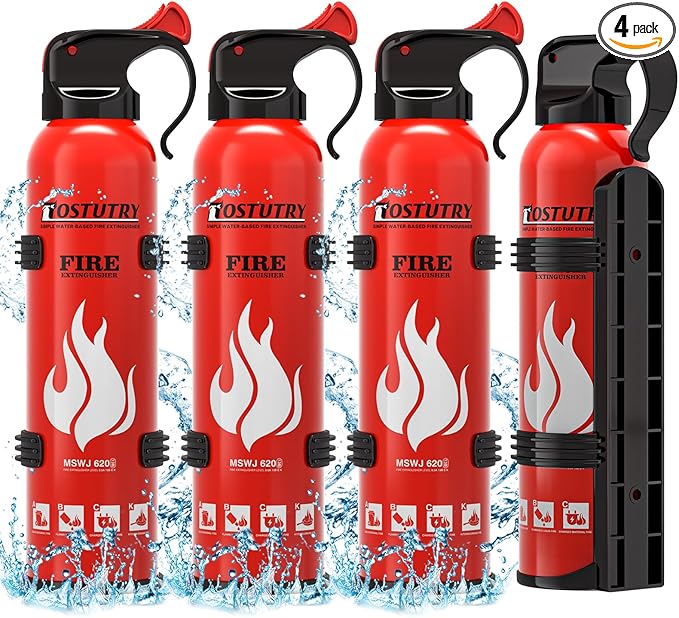 Upgraded 8-IN-1 Fire Extinguisher for Home Vehicle Car Kitchen Boat, Small Fire Extinguishers Spray with Mount for Class A B C K Fire, Portable Non-Toxic Prevent Re-Ignition Easy Clean (4 Pack)