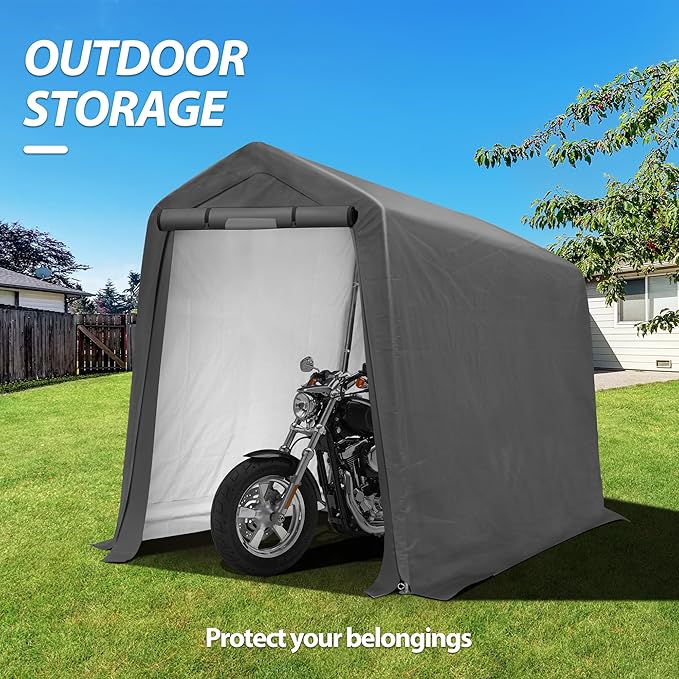 6x7Ft Outdoor Storage Shed, Portable Storage Shed with Roll-up Ventilated Door,Heavy Duty Waterproof Shelter Tent Carport for Motorcycle, Firewood, Garden Tools