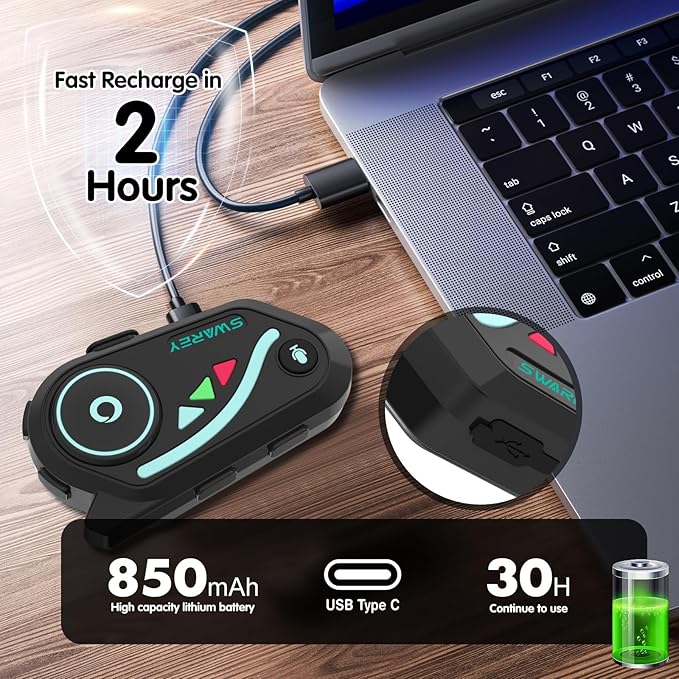 V8 Motorcycle Bluetooth Headset, Helmet Intercom with FM and Music Sharing Noise Cancelling DSP&CVC HiFi Stereo 1000M to 2000M Intercomunicador Moto (Dual Pack, 2X)