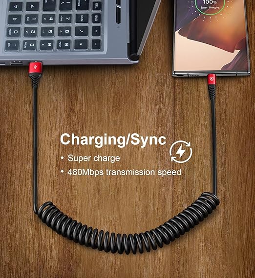 Coiled USB A to USB C Cable for Car 6FT 2Pack USB C Charger Cable Fast Charging Type C Charger Cord USB-C Cable Compatible with iPhone 16/15/Plus/Pro/Pro Max/Samsung Galaxy S23 A20 - Red