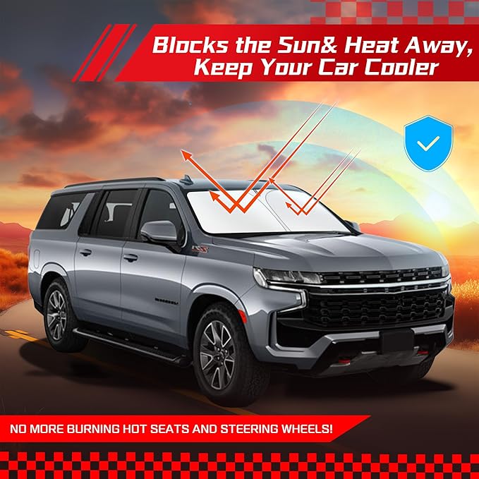 ARISMOTOR Windshield Sun Shade for Ch-evr-olet Chevy Suburban 2021-2024, Custom Fit Foldable Front Window Sunshade Sun Visor Protector, Block UV Rays Keep Your Car Cooler