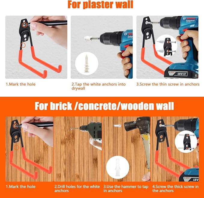 Heavy-Duty Garage Hooks -2 Pack Type medium J - Anti-Slip Coated Wall-Mounted Hooks Wall Mount Storage Organizer for Hanging Power and Garden Tools, Ladders, Hose, Bikes, Ropes, Bulk Items, and More