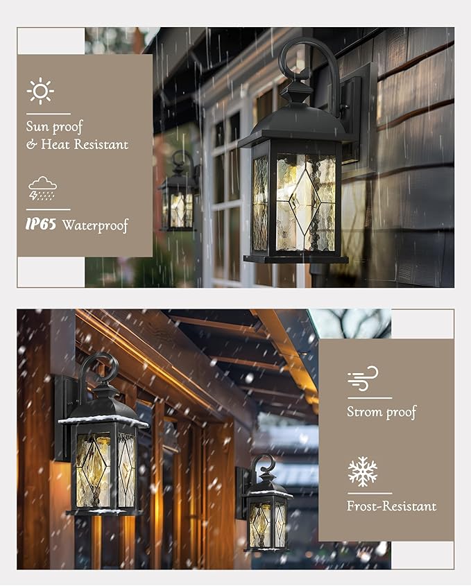 FEMILA 2 Pack Large Outdoor Wall Sconce, 21" Exterior Wall Light Fixtures, Anti-Rust Waterproof Porch Lights for Entryway, Patio, Garage, Doorway, Matte Black, 4FD54B2-2PK BK-SD