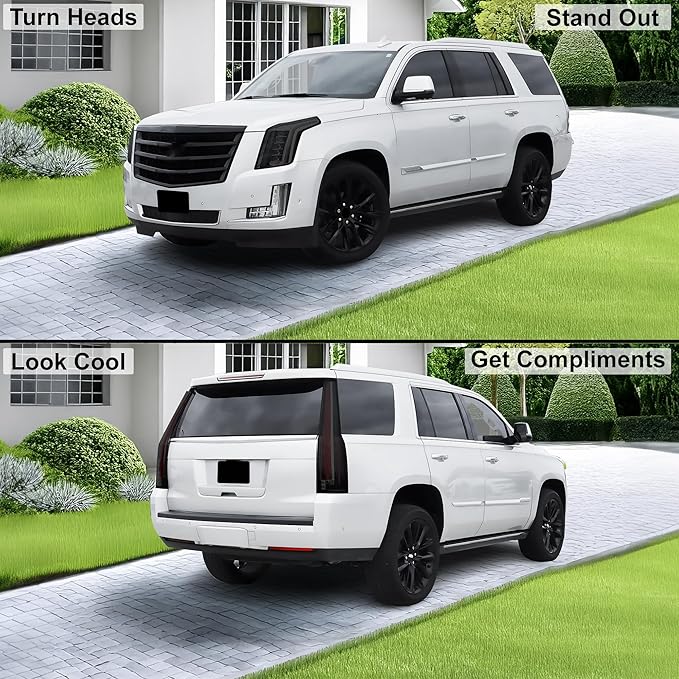 BOGAR TECH DESIGNS Full Headlight Taillight Tint Kit Fits Cadillac Escalade (ESV) 2015-2020, Dark Smoke