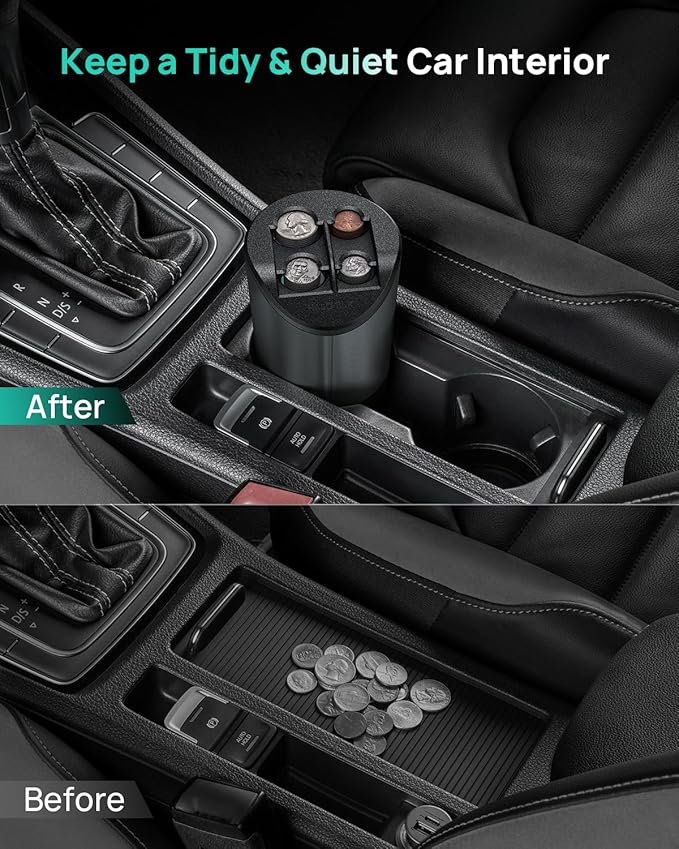 HALOBLK Large Capacity Coin Holder for Car Change Organizer, Compatible with Most Vehicles & Trucks, Black (1 Pack)