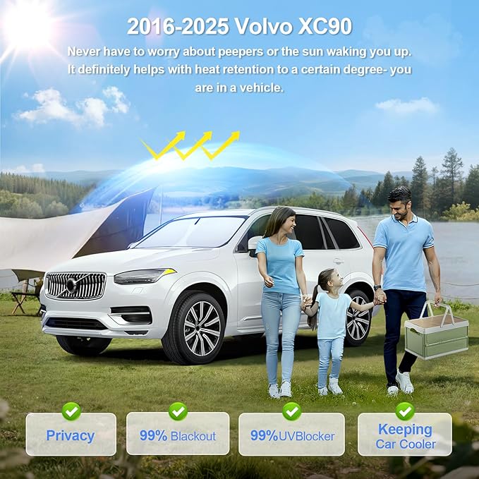 10pcs Car Window Shades for Volvo XC90 2016-2024 2025 Accessories,Windshield Side Rear Full Sunshade,Sun Visor UV Blocking, Privacy Protection and Blackout for Camping Outdoor